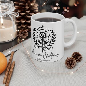 Feminist Floral Line Art Mug, Black and White Feminist Mug, Custom Coffee Mug, Feminist Gift, Feminist Home Decor, Office Mug