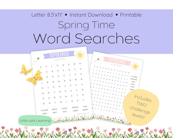 Printable Spring Word Search Pack For Kids - Two Difficulty Levels - Engaging Homeschool Activity