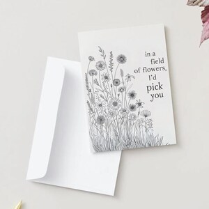 Carte imprimable noir et blanc fleurs sauvages - « Dans un champ de fleurs, je vous choisirais » - téléchargement numérique - carte minimaliste pour maman ou ami