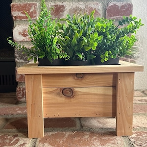 Rectangular Miniature Cedar Wood Planter Indoor or Outdoor Planter Boxes.  Measures 6 7/8&quot;h 11&quot; l 7&quot;w.  Interior is 4 1/2&quot;h 8&quot;l 4&quot;w.