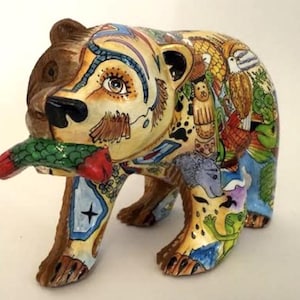 Beautiful Wood Grizzly Brown Bear Carving Hand Painted Art Wildlife Bears Alaska Nature Figurine Gift Gifts!