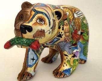 Beautiful Wood Grizzly Brown Bear Carving Hand Painted Art Wildlife Bears Alaska Nature Figurine Gift Gifts!