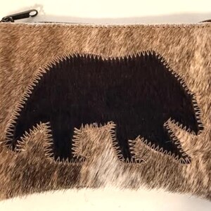 Monedero grande de piel de vaca con diseño de oso, regalo de la naturaleza salvaje de Alaska