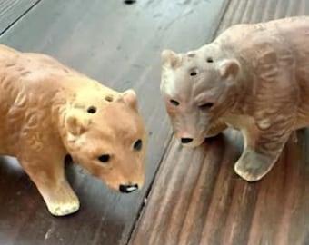 Antique Bear Salt & Pepper Shakers Dining Picnic Bears Brown Alaska Gift