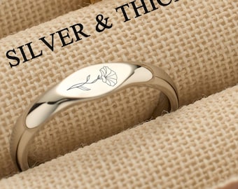 Personalized Birthflower Ring – Dainty Stacking Floral Ring, Meaningful Gift for Bridesmaids, Mother’s Day Gift, US 3–12