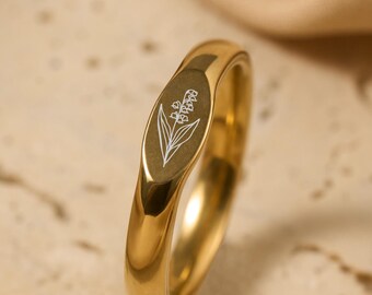 Custom Birthflower Ring • Personalized BirthFlower Ring • Bridesmaid Gift • Skinny Custom Ring • Bridesmaid Skinny Jewelry