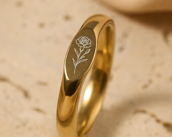 Custom Birthflower Ring • Personalized BirthFlower Ring • Bridesmaid Gift • Skinny Custom Ring • Bridesmaid Skinny Jewelry
