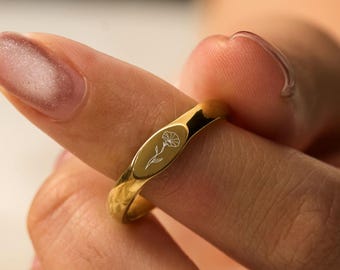 Custom Birthflower Ring • Personalized BirthFlower Ring • Bridesmaid Gift • Skinny Custom Ring • Bridesmaid Skinny Jewelry