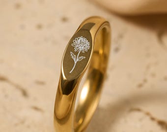 Custom Birthflower Ring • Personalized BirthFlower Ring • Bridesmaid Gift • Skinny Custom Ring • Bridesmaid Skinny Jewelry