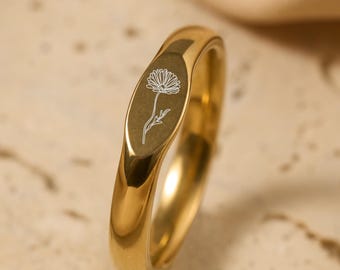 Custom Birthflower Ring • Personalized BirthFlower Ring • Bridesmaid Gift • Skinny Custom Ring • Bridesmaid Skinny Jewelry
