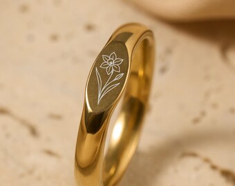 Custom Birthflower Ring • Personalized BirthFlower Ring • Bridesmaid Gift • Skinny Custom Ring • Bridesmaid Skinny Jewelry