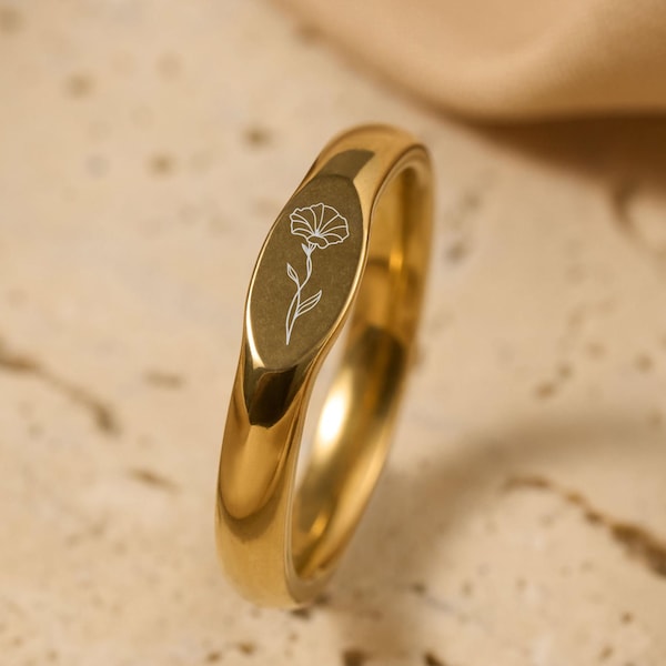 Personalized Birthflower Ring – Dainty Stacking Floral Ring, Meaningful Gift for Bridesmaids, Mother’s Day Gift, US 3–12