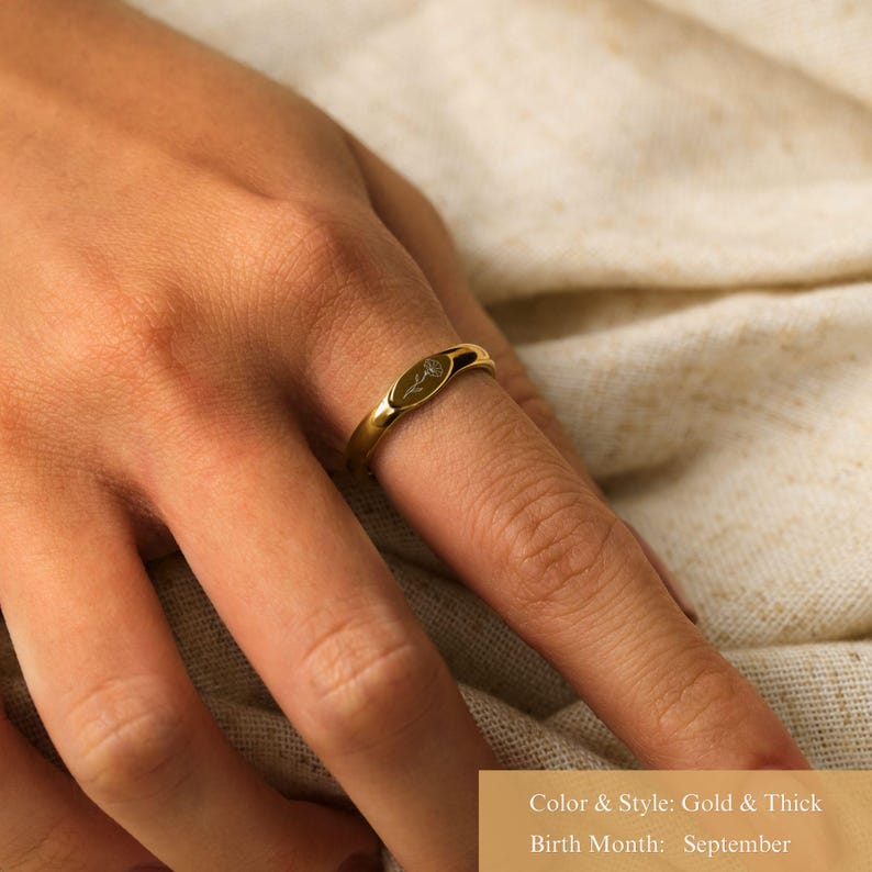 Personalized Birthflower Ring – Dainty Stacking Floral Ring, Meaningful Gift for Bridesmaids, friendship ring, US 3–12 画像 2
