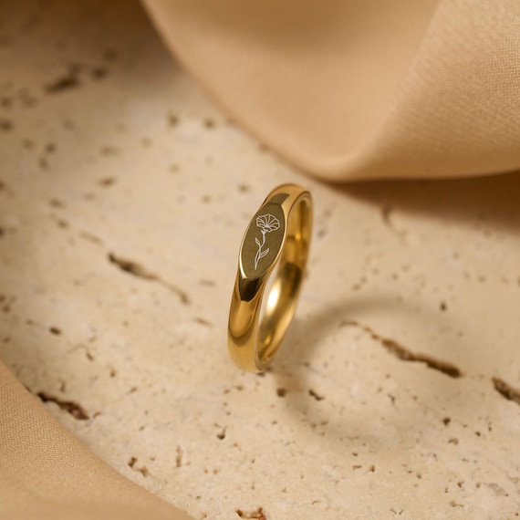 Personalized Birthflower Ring – Dainty Stacking Floral Ring, Meaningful Gift for Bridesmaids, friendship ring, US 3–12