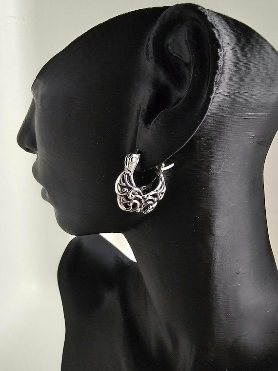 Sterling Silver Korean Filigree Hoop Earrings
