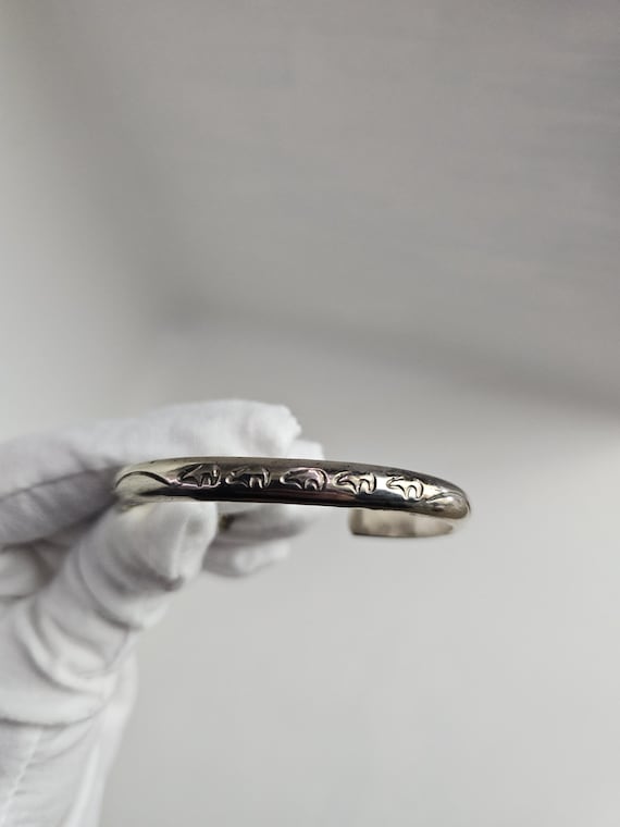 Vintage Solid Sterling Silver Bear Cuff Bracelet - image 2