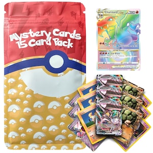 Pack de 15 cartes Pokémon mystère - Au moins une carte ultra rare par paquet | MysteryCards Booster Box bling sac à main hit garanti vintage rare