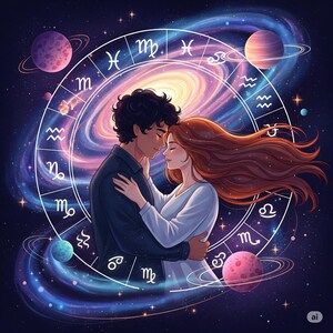 Cosmic Connection Compatibility Chart | Personalized Love Astrology | Couple Synastry Reading | Digital Zodiac Art Gift