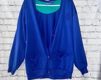 Jaclyn Sport Vintage Royal Blue Cardigan Sweatshirt With Flaw Size Large