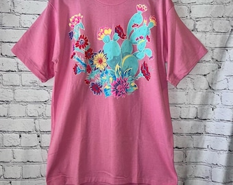 Vintage Women's Single Stitch Printed Tee Western Cactus Size Large
