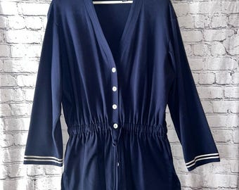 Liz Sport Vintage Navy Blue Sailor Style Long Button Down Cardigan