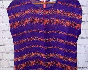 dELiA's Y2K Sheer Purple Floral Blouse Size Medium
