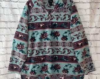 Lavon Vintage Y2K 1/4 Zip Fleece Pullover Roses Design Size Large
