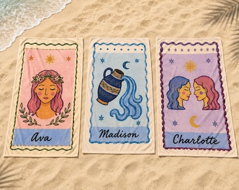 Custom Zodiac Beach Towel, Personalized Astrology Towel With Name, Birth Sign Towel, Horoscope Gift for her,Summer Pool Towel, girl birthday