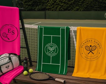 Personalized Tennis Towel with name: personalized Tennis Coach Gift, Tennis Lover Beach Towel, Tennis Club Towel