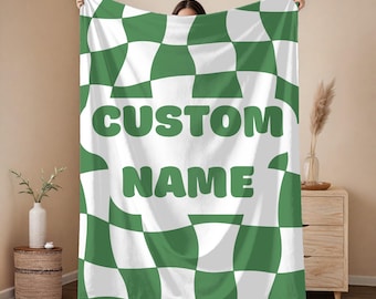 Personalized Checkerboard Fleece Blanket: Custom Name Gift