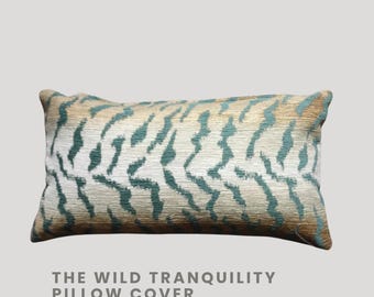 Animal Print Pillow Cover - Taupe and Turquoise Boho Chic Cushion