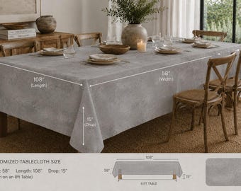 Stonewashed Concrete Cotton Twill Tablecloth | Modern Neutral Table Linen | Custom Size Farmhouse Dining Table Cover