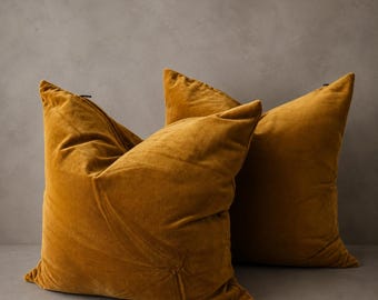 Mustard Velvet Pillow Cover 18x18 | Luxury Throw Cushion | Modern Designer Home Decor