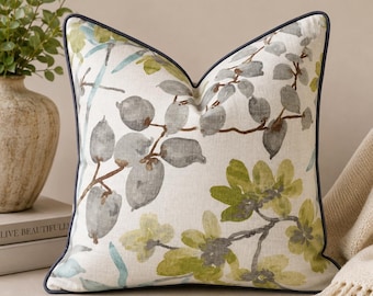 Botanical Watercolor Floral Linen Pillow Cover | Cottagecore Farmhouse Accent Pillow