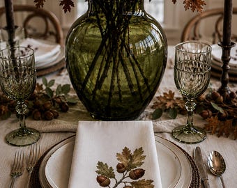 Autumn Acorns napkin | Cotton Twill Napkin, Fall Table Linen