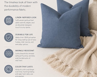 Slate Blue Faux Linen Pillow Cover | Textured Throw Pillow | Modern Farmhouse Cushion | Soft Polyester Accent Pillow | Home Decor