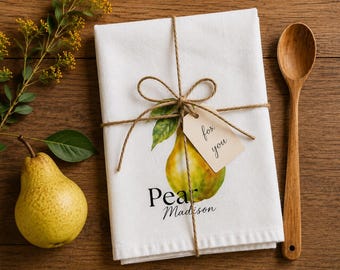 Personalized Pear Tea Towel | Watercolor Fruit Kitchen Decor