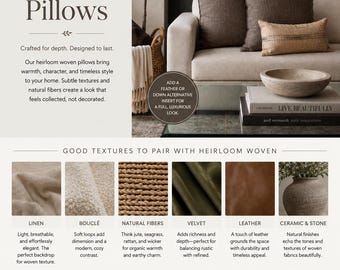 Heirloom Woven Pillow | Textured Neutral Throw Pillow | Modern Farmhouse Cushion | Rustic Luxury Home Decor | Designer Accent