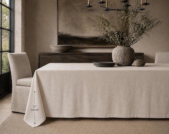 Luxury Cotton Twill Tablecloth, Soft Ivory Beige Tablecloth, Modern Farmhouse Dining Decor, Designer Table Linen, Neutral Table Cover