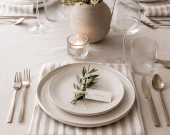 Neutral Taupe Stripe Cotton Twill Napkin | Modern Farmhouse Cloth Napkin | French Country Table Linen | Elegant Neutral Dining Decor