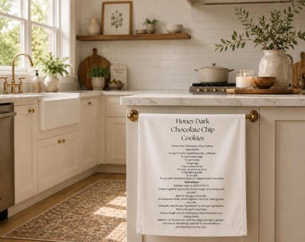 Honey Dark Chocolate Chip Cookies Recipe Tea Towel | Baking Kitchen Decor