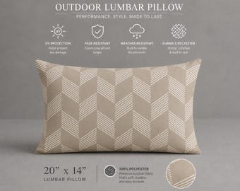 Neutral Chevron Stripe Outdoor Pillow | Modern Geometric Patio Cushion