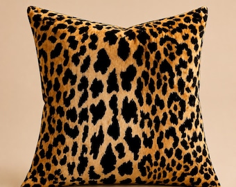 Leopard Print Velvet Feel Cotton Pillow Cover | Oversized Animal Accent Cushion