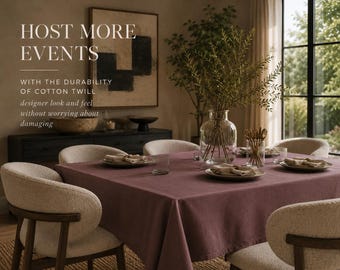 Mauve Cotton Twill Tablecloth 58x108 | Designer Table Cover | Farmhouse Dining Decor | Washable Rectangle Tablecloth