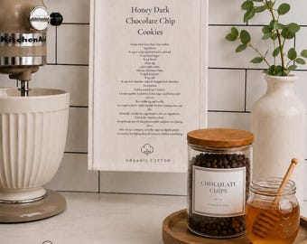 Honey Dark Chocolate Chip Cookies Recipe Tea Towel | Organic Cotton Kitchen Towel