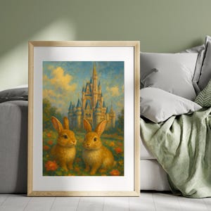Bunnies at Magic Kingdom Digital Art Print – Disney-Inspired Animal Decor