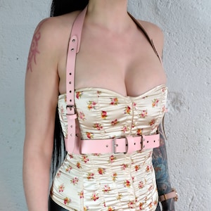 Sexy Pink Leather Chest Harness - Perfect for Burning Man, Steampunk & Cyberpunk Costumes - SALE -