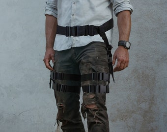 Tactical Style Twin Thigh Harness: Rugged Versatility for Adventurers, Adjustable Buckles, Handcrafted