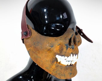 Mask, hand rusted with leather straps - SALE -