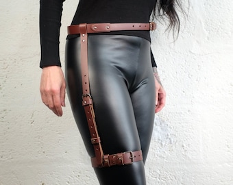 Leather Thigh Harness Brown